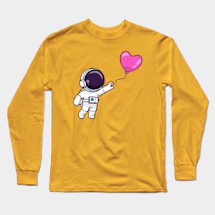 Cute Astronaut Catching Love Balloon Cartoon Long Sleeve T-Shirt